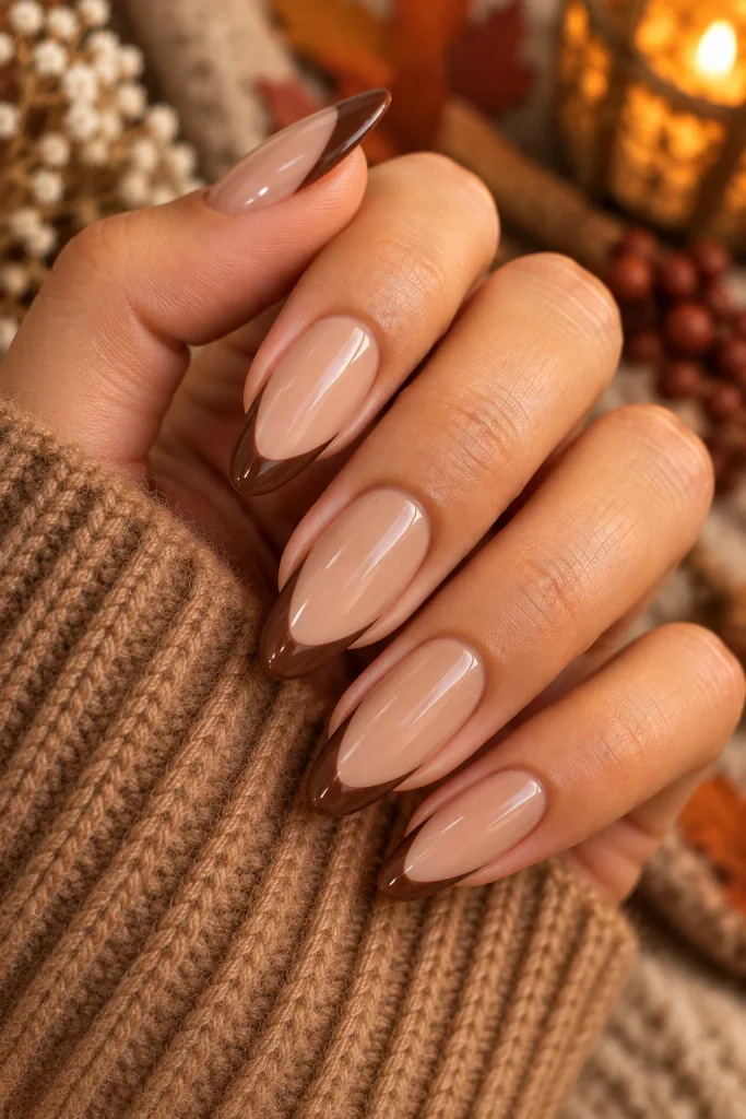 Beige and Chocolate French Nails
