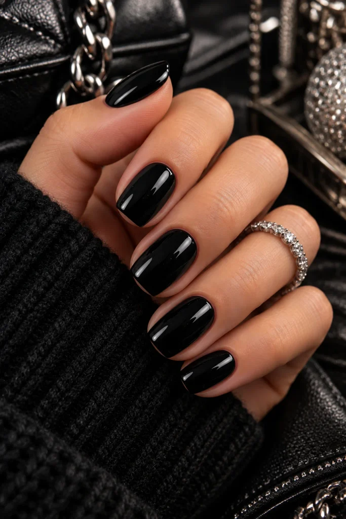 Black Glossy Winter Nails