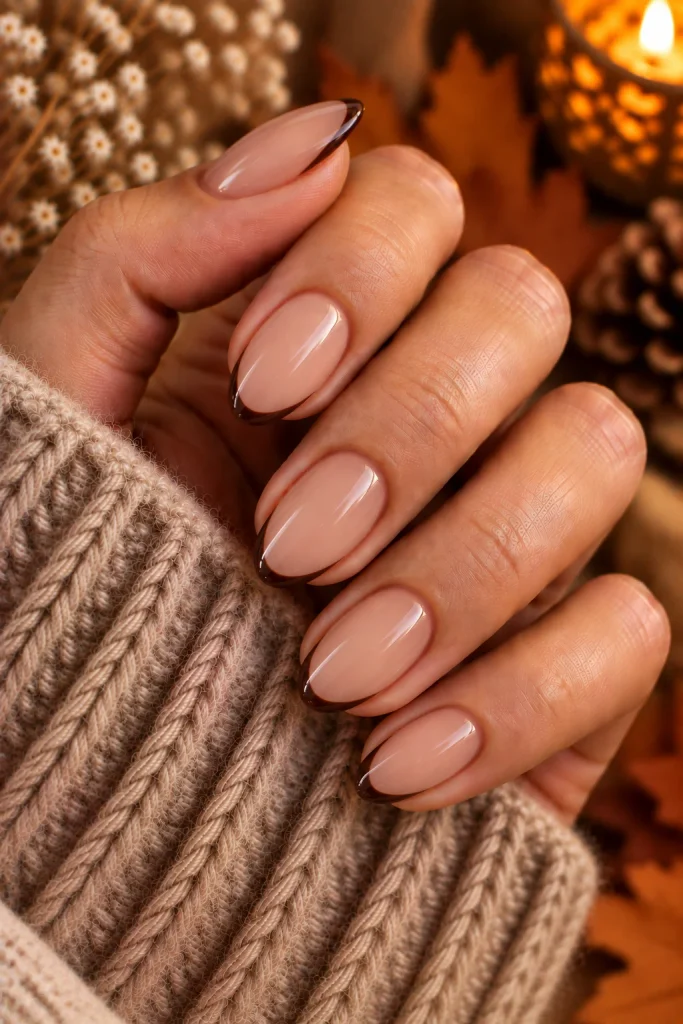 Brown Micro-French Nails