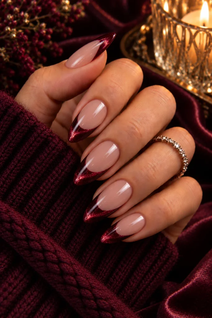 Burgundy Velvet French Tips
