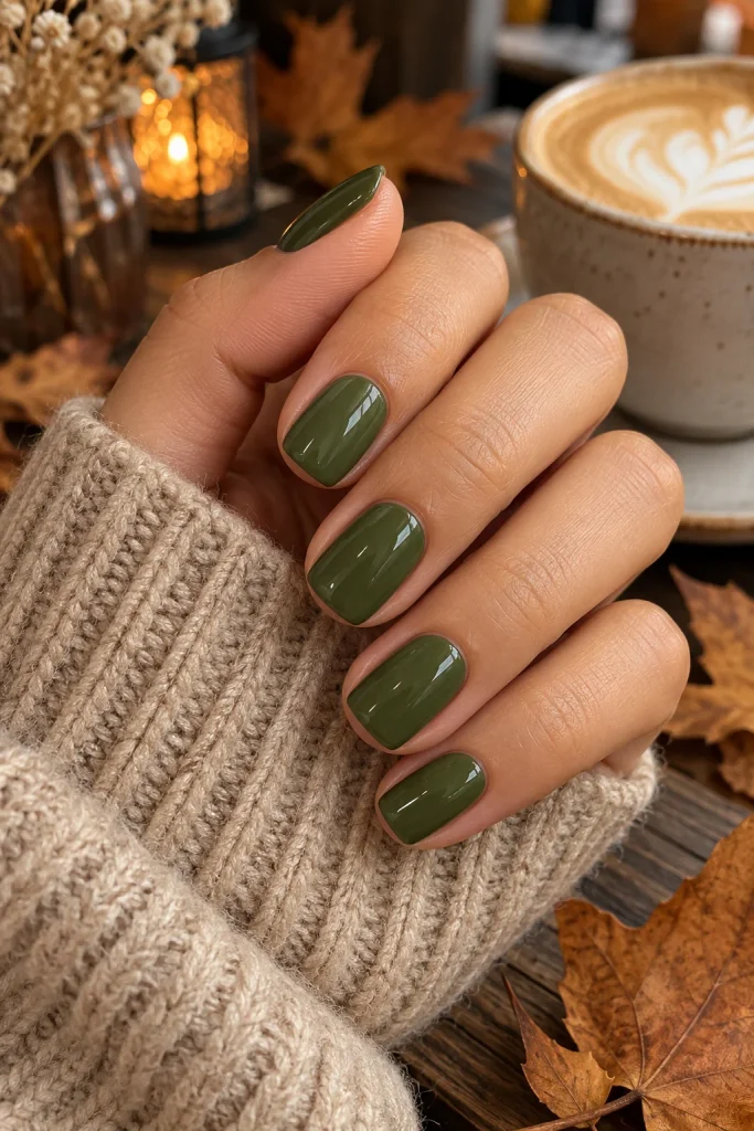 Classic Olive Green Fall Nails