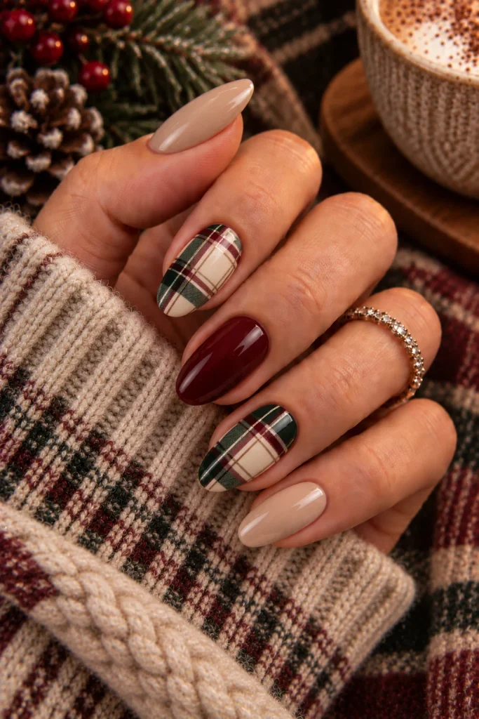 Cozy Sweater Plaid Nails