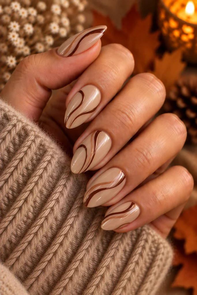 Cream and Cocoa Swirl Nails