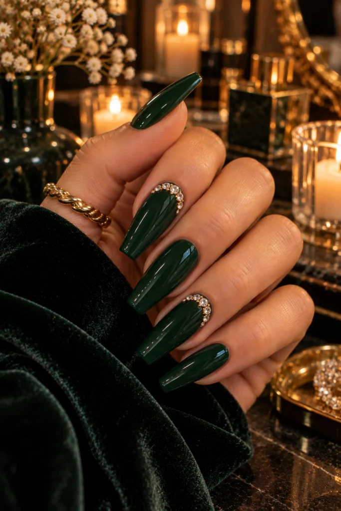 Dark Green With Tiny Rhinestone Accents