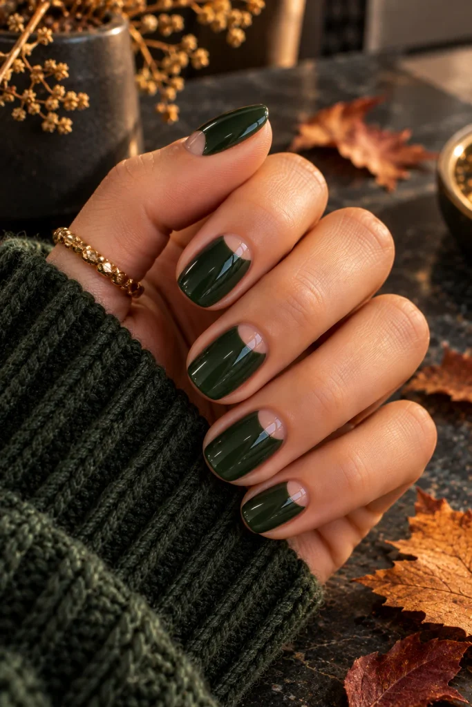 Deep Green Half-Moon Manicure