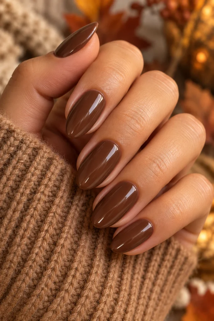 Glossy Chocolate Brown Nails