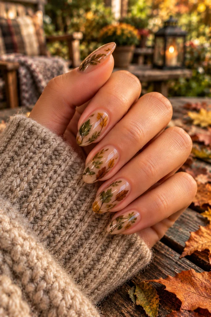 Green Foliage Nail Art