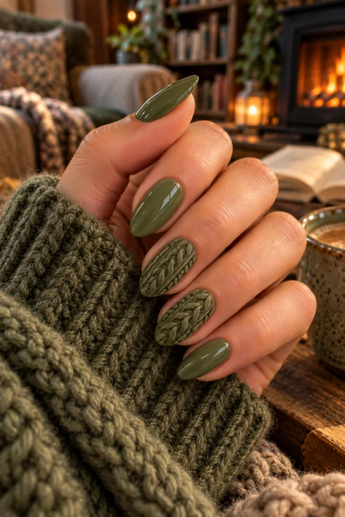 Green Sweater Texture Nails