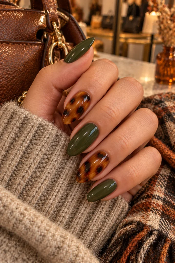Green and Brown Tortoiseshell Nails