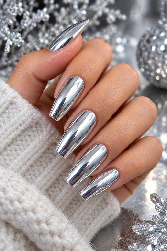 Icy Silver Chrome Nails