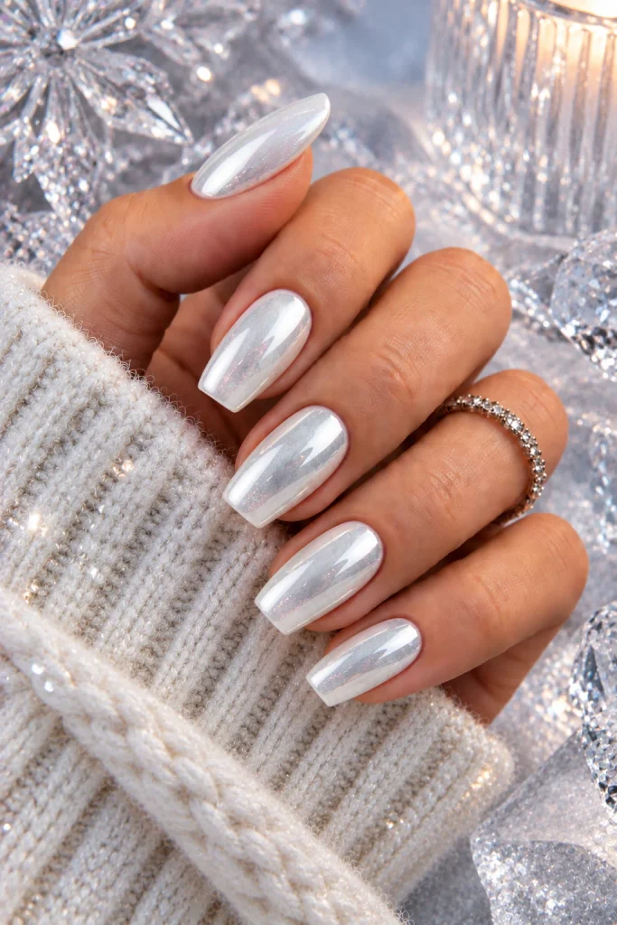 Icy White Chrome Nails