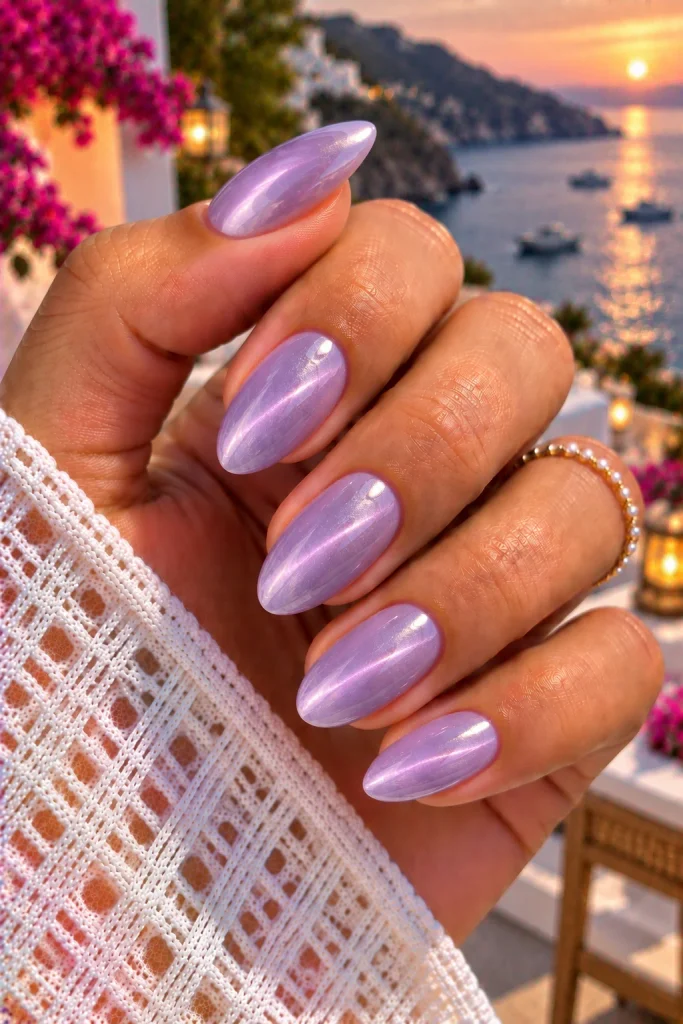 Lavender Cat-Eye Vacation Nails