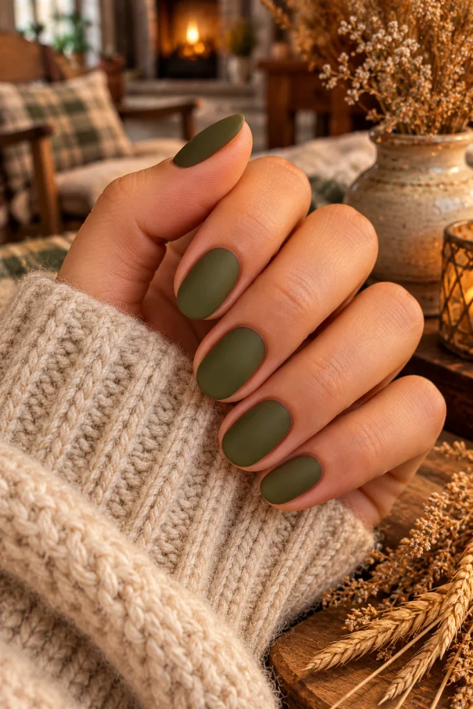 Matte Olive Green Nails