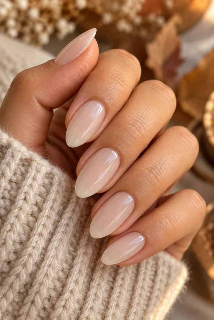 Milky Beige Almond Nails