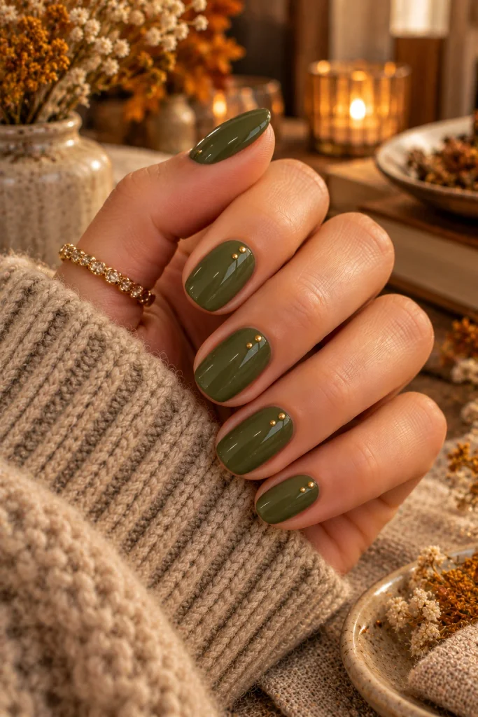 Moss Green With Tiny Metallic Dots