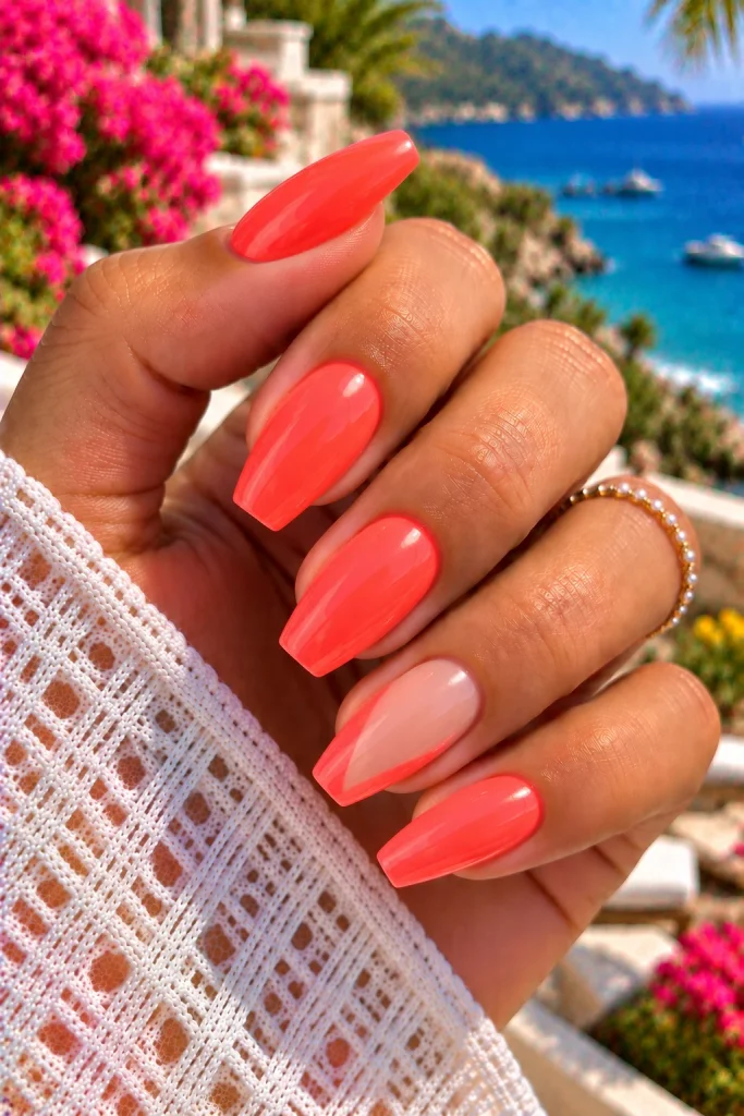 Neon Coral Spring Break Nails
