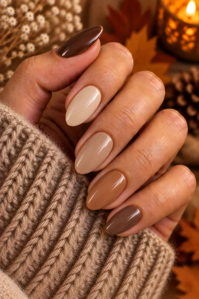 Neutral Fall Skittle Nails