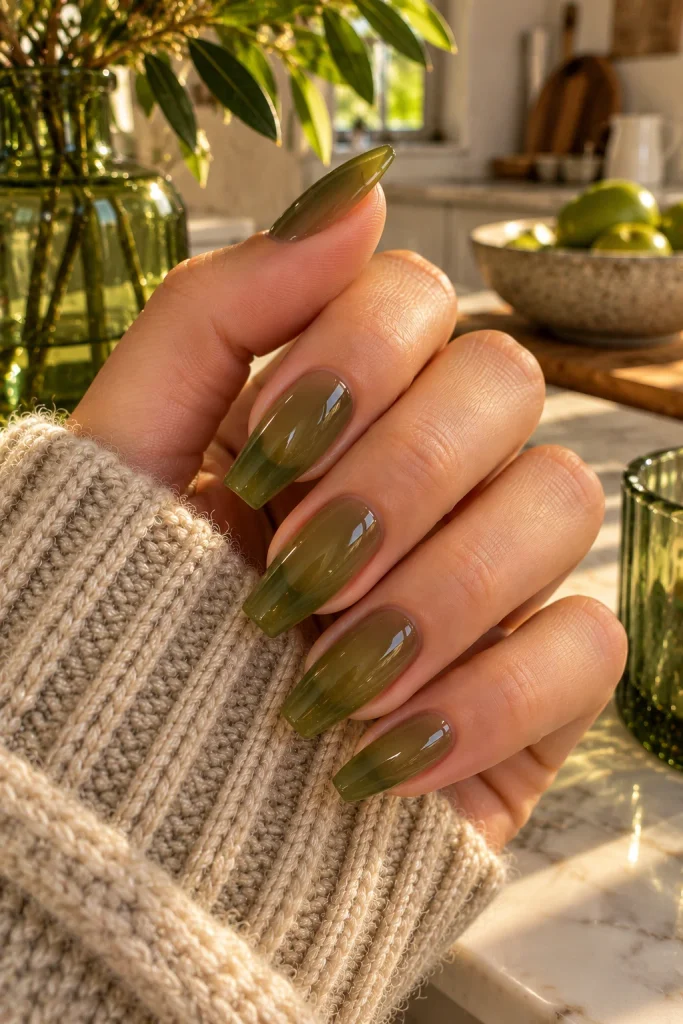 Olive Green Jelly Nails