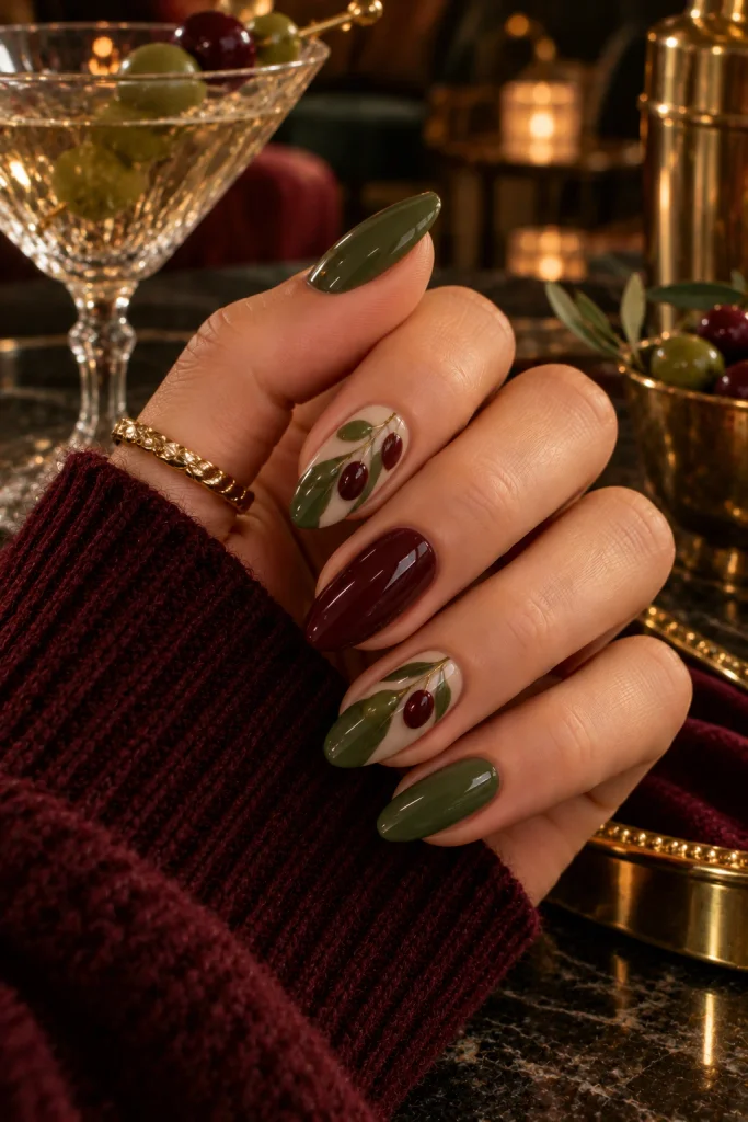 Olive Martini-Inspired Nails