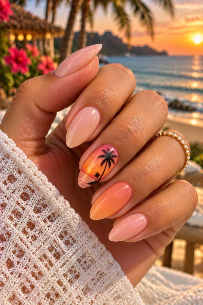 Palm Tree Accent Nails