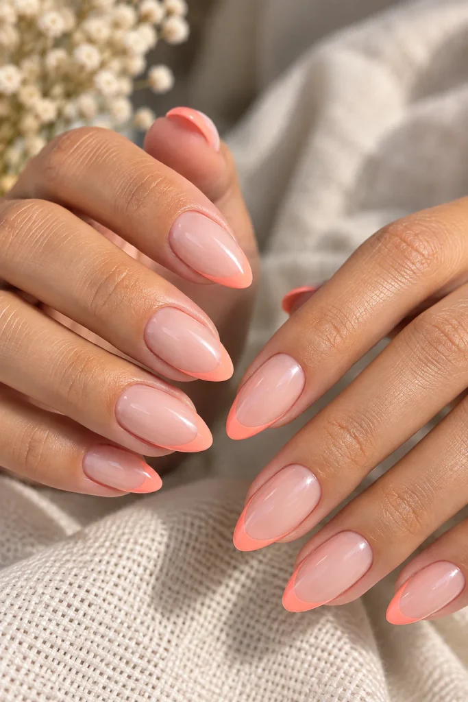 Peachy Coral French Tips
