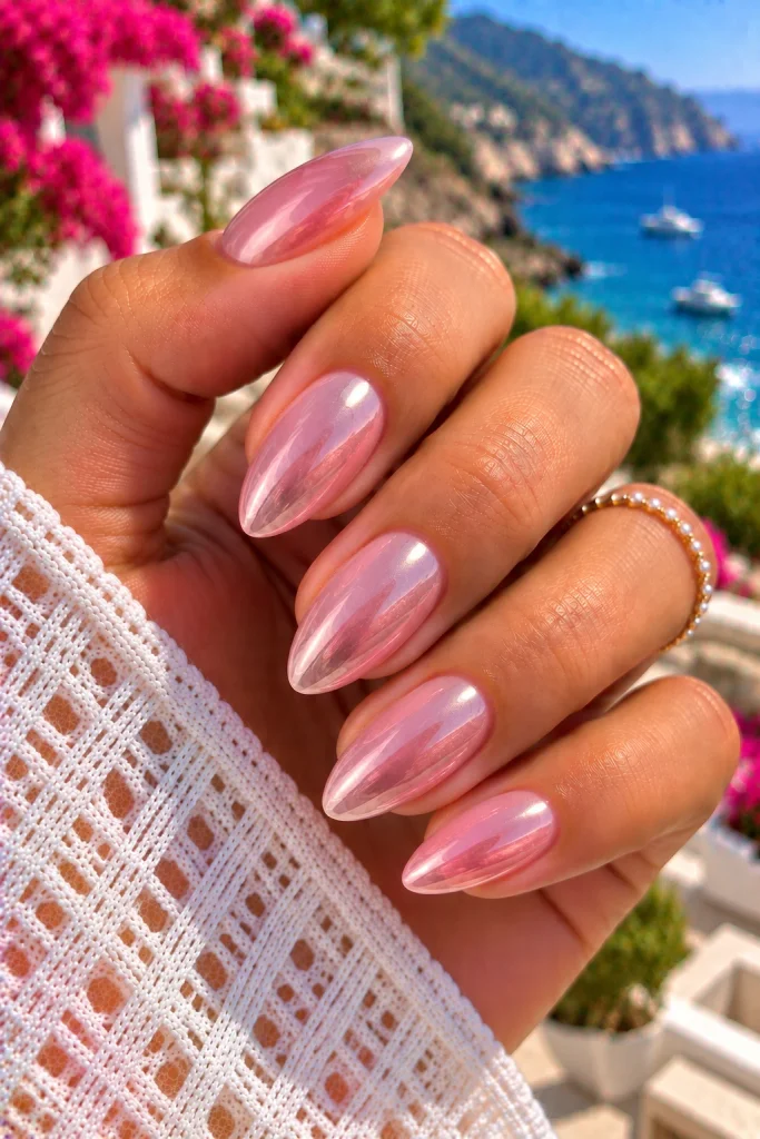 Pink Chrome Rosewater Nails