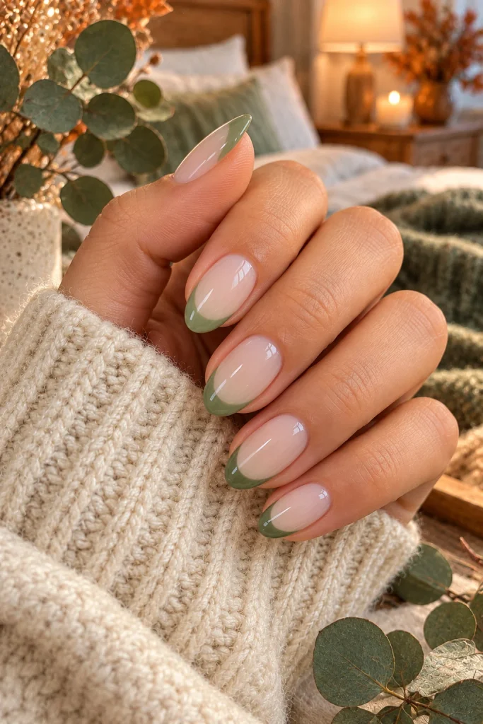 Sage Green and Cream French Tips