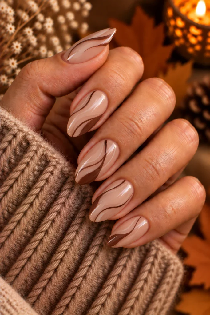 Sheer Nude With Chocolate Abstract Lines