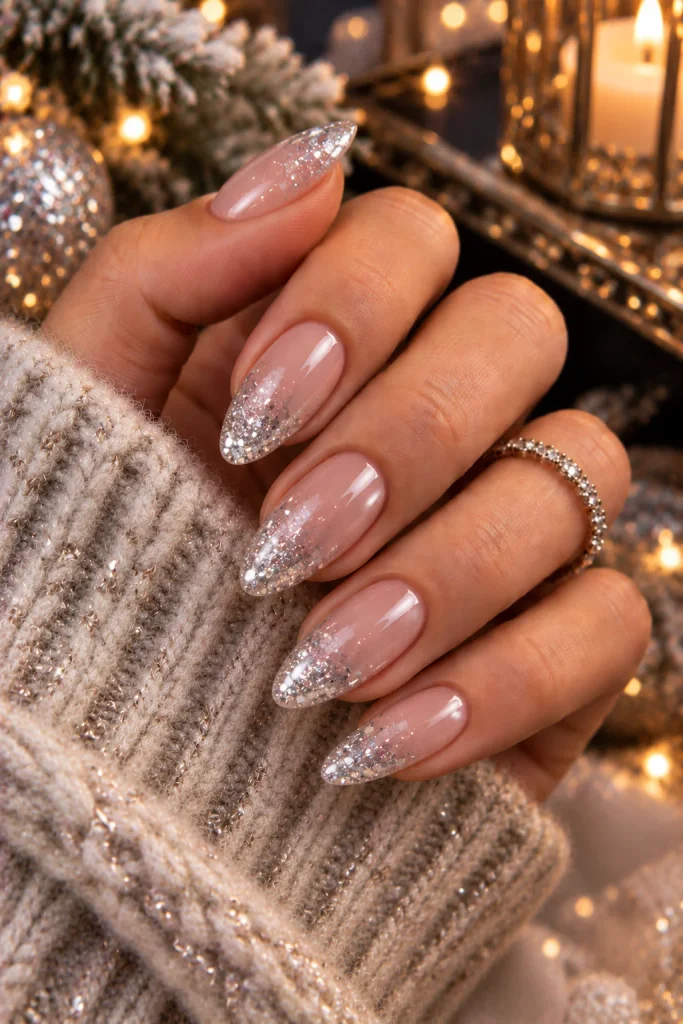 Silver Glitter Snow Nails