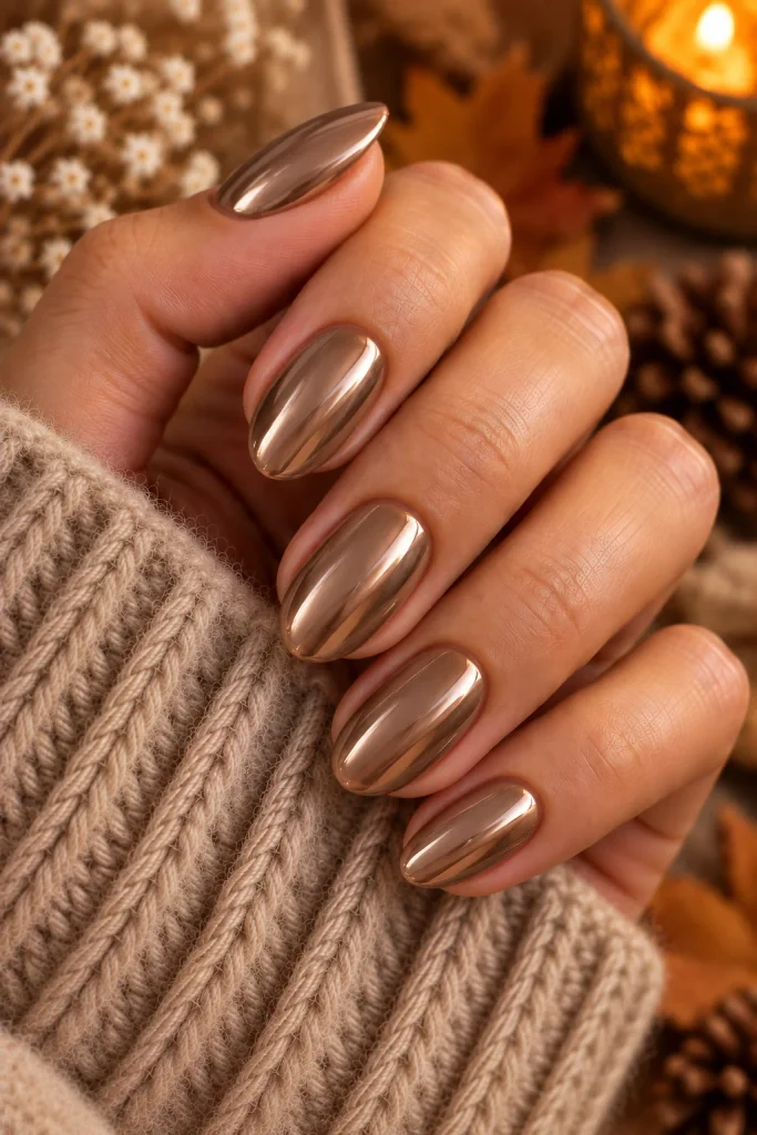Soft Brown Chrome Nails