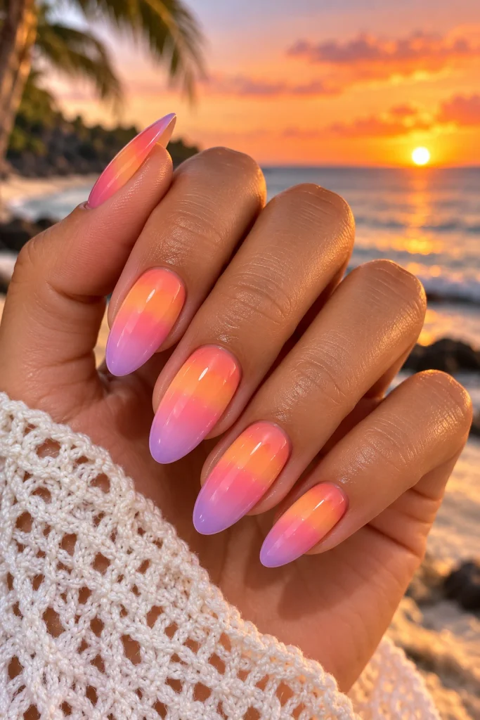 Tropical Sunset Ombre Nails