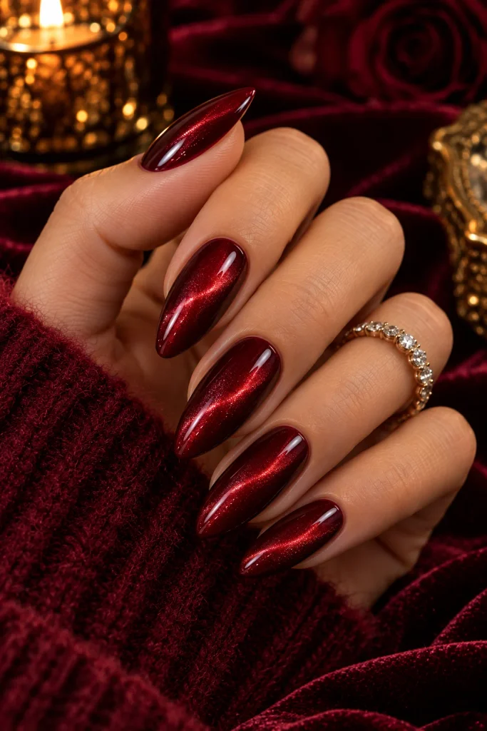 Velvet Red Cat-Eye Nails