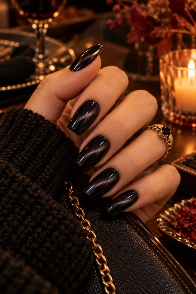 Black Velvet Cat-Eye Nails