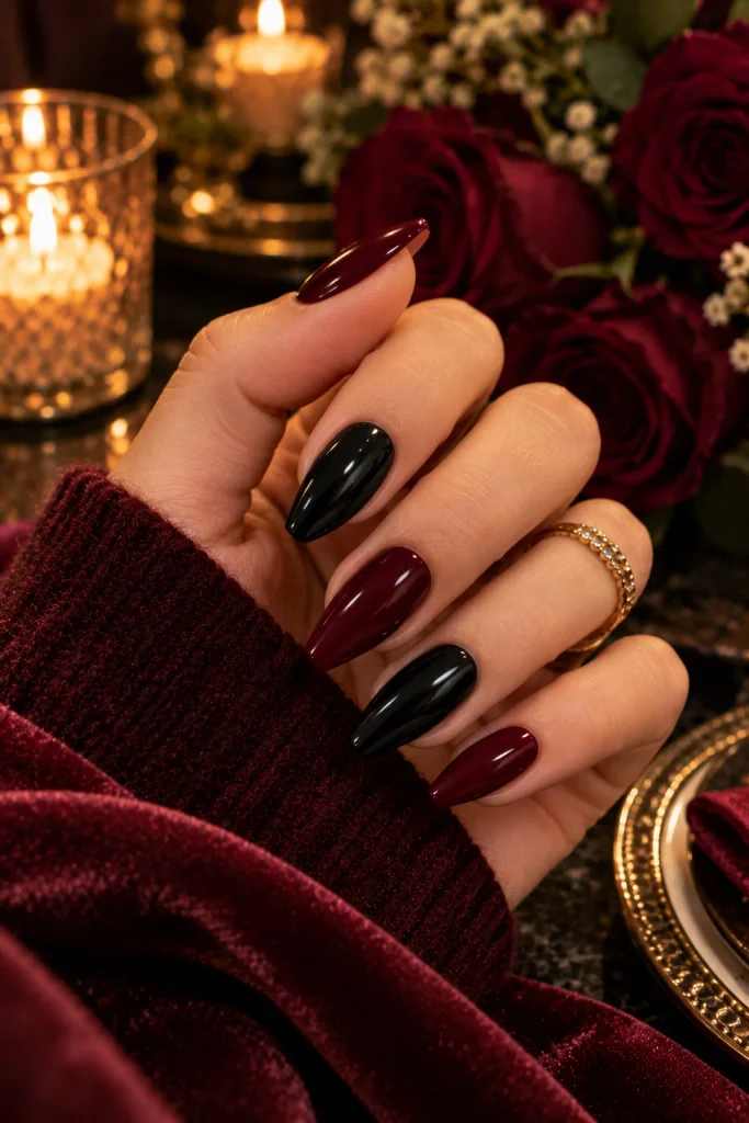 Black and Burgundy Nails