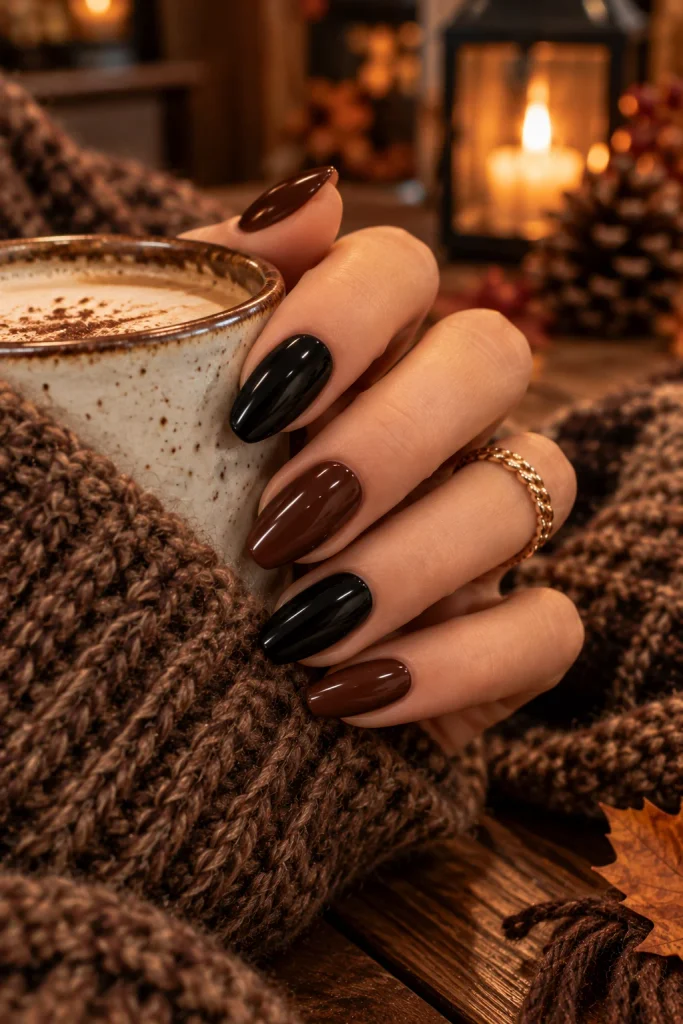 Black and Chocolate Brown Nails