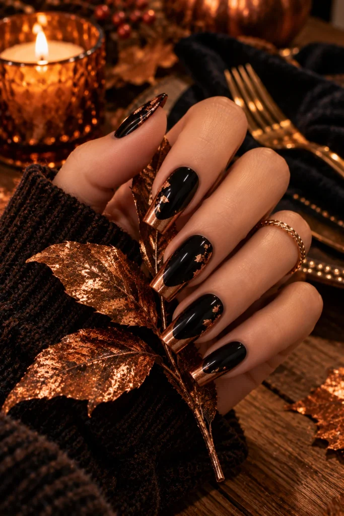Black and Copper Fall Nails