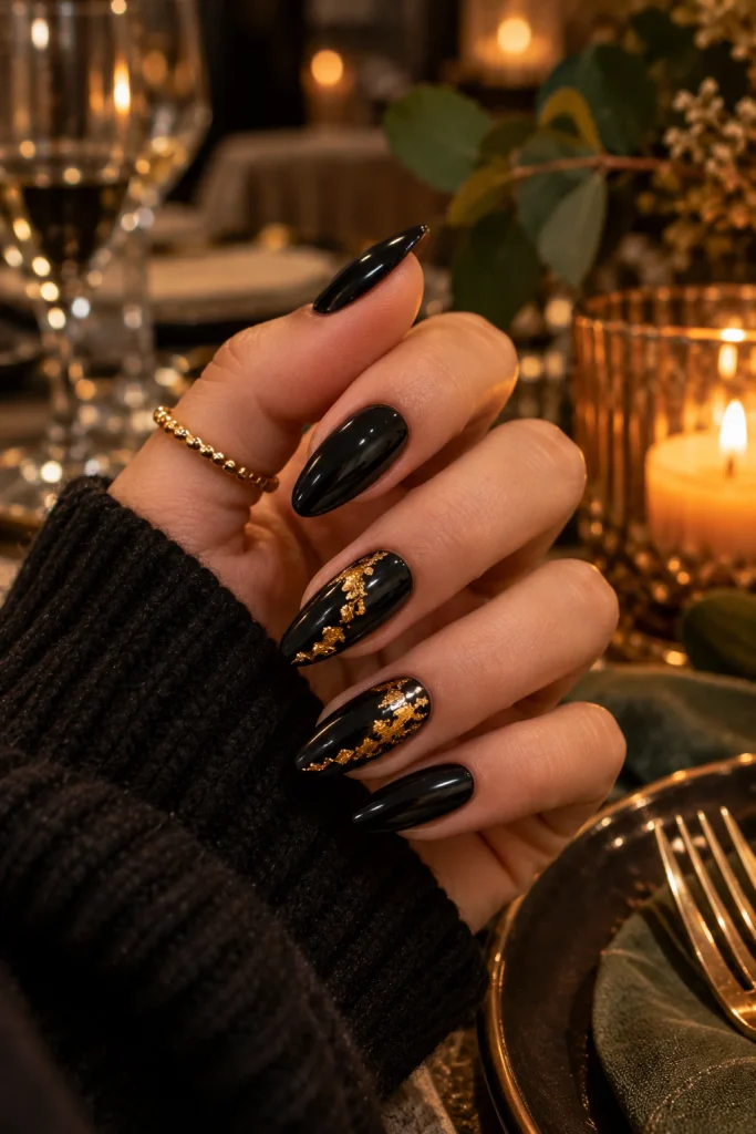 Black and Gold Fall Nails