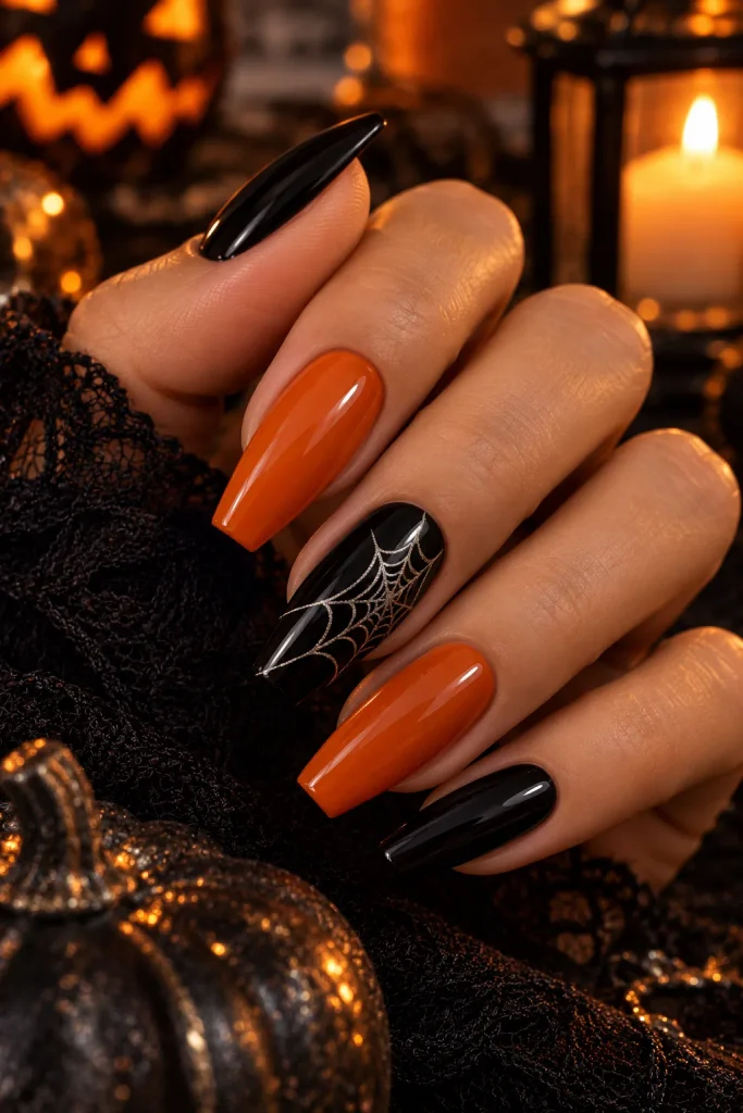Black and Orange Halloween Nails