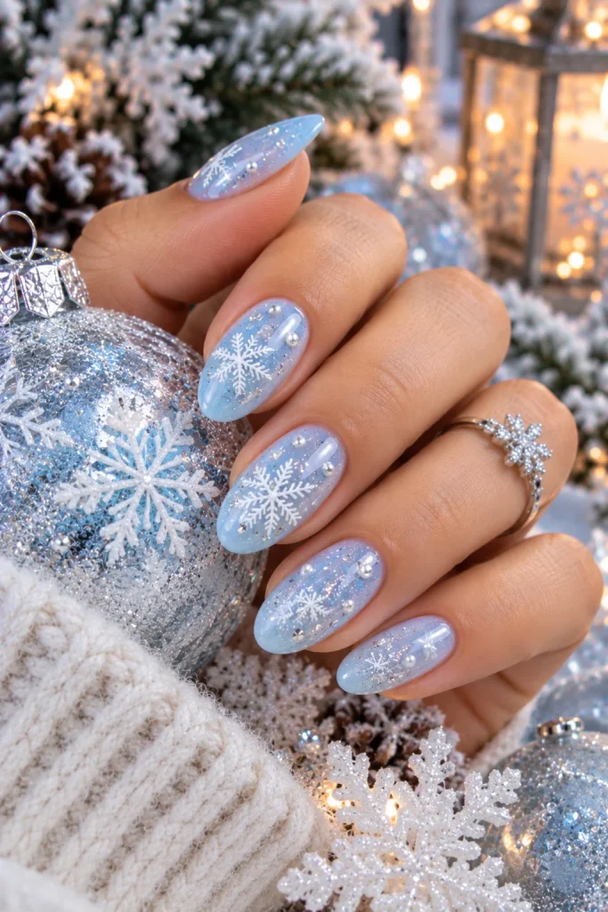 Blue Snow Globe Nails