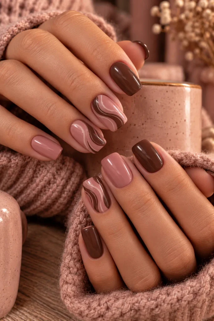 Brown and Pink Fall Nails