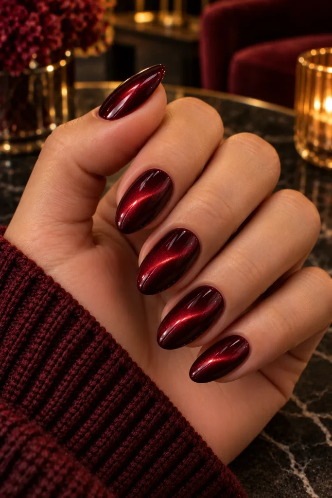 Burgundy Cat-Eye Nails