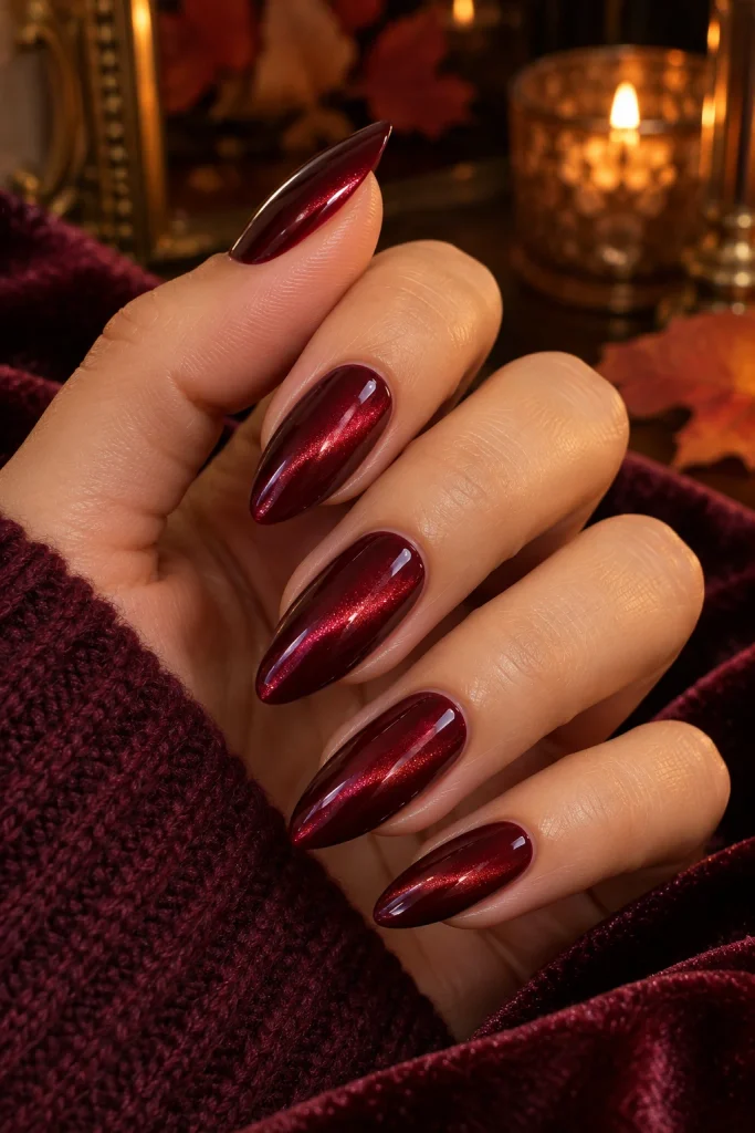 Burgundy Cat-Eye Nails