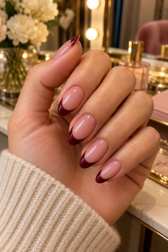 Burgundy French Tip Nails