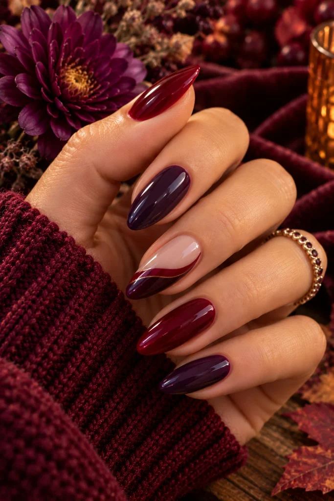 Burgundy and Purple Red Nails