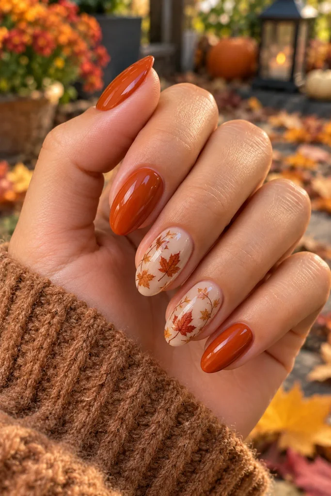 Burnt Orange Autumn Leaf Nails