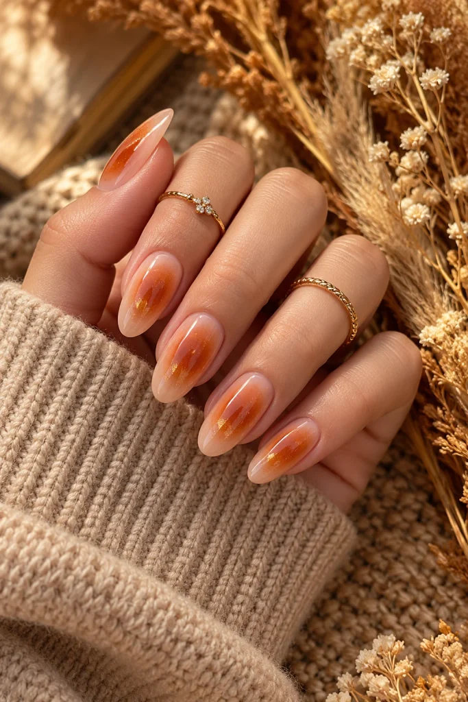 Burnt Orange and Nude Aura Nails