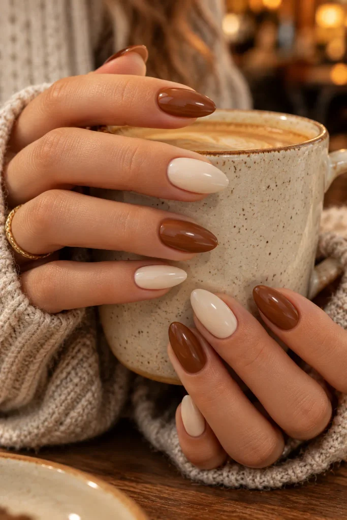 Caramel and Cream Nails