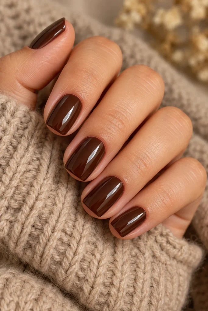 Chocolate Brown Glossy Nails