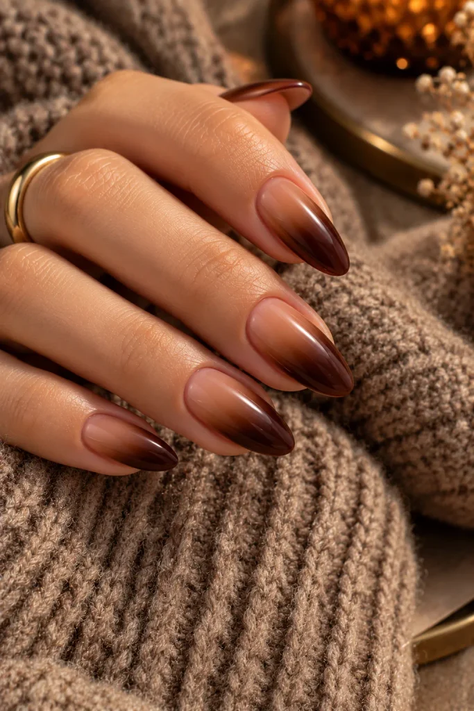 Chocolate Brown Ombre Nails