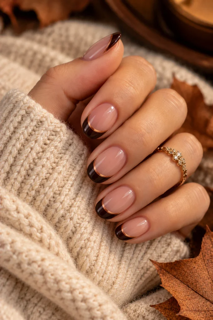 Chocolate French Tip Nails